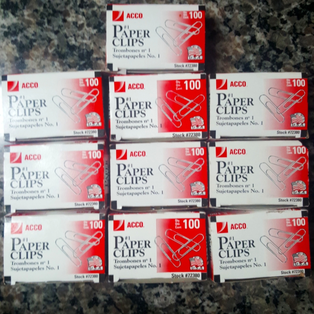 ACCO paper clips each 100 count lot of 10 packs new in box